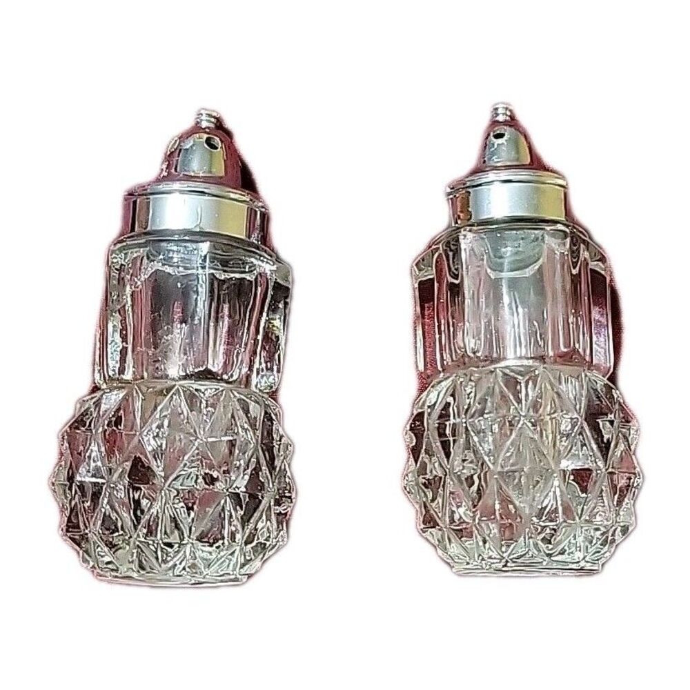 Indiana Glass Salt and Pepper Shakers - Diamond Point - Clear Glass